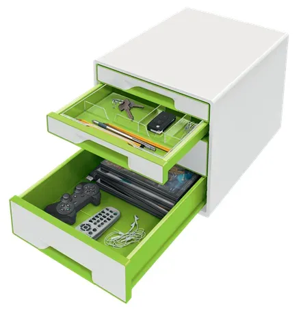LEITZ Zásuvkový box WOW CUBE, 4 zásuvky, bílá/zelená