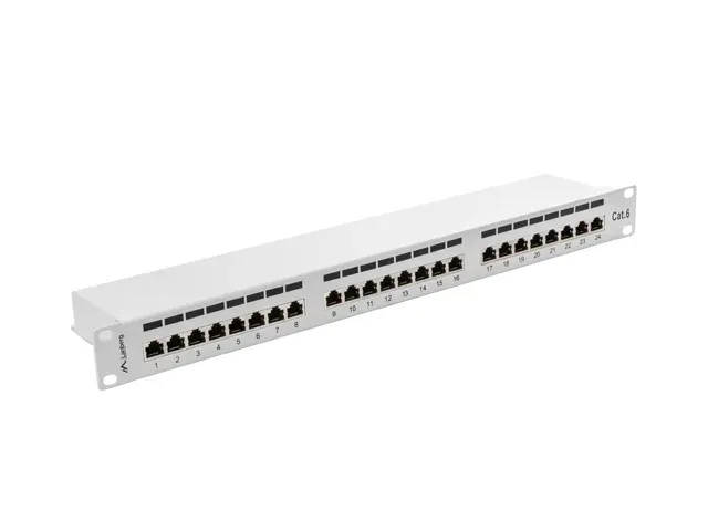 LANBERG PATCH PANEL 24 PORTŮ 1U 19" CAT.6 FTP STÍNĚNÝ ŠEDÝ