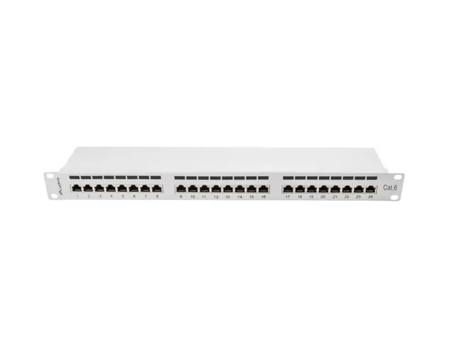LANBERG PATCH PANEL 24 PORTŮ 1U 19" CAT.6 FTP STÍNĚNÝ ŠEDÝ