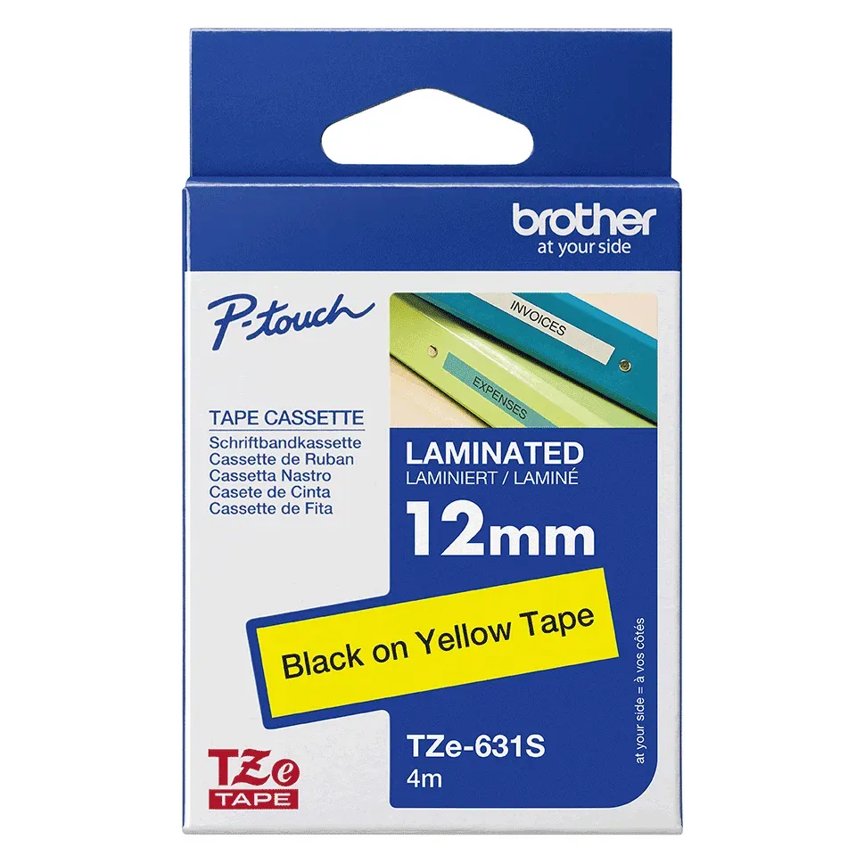 BROTHER TZE631S - kazeta TZ šířky 12mm, laminovaná TZE-631S, žlutá/černé písmo - 4metry