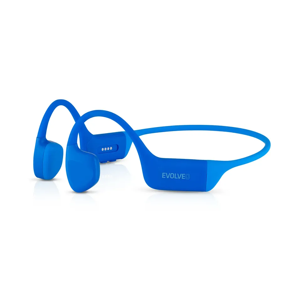 EVOLVEO BoneMax, bezdrátová sluchátka na lícní kosti, MP3 32GB, IPX8, modré