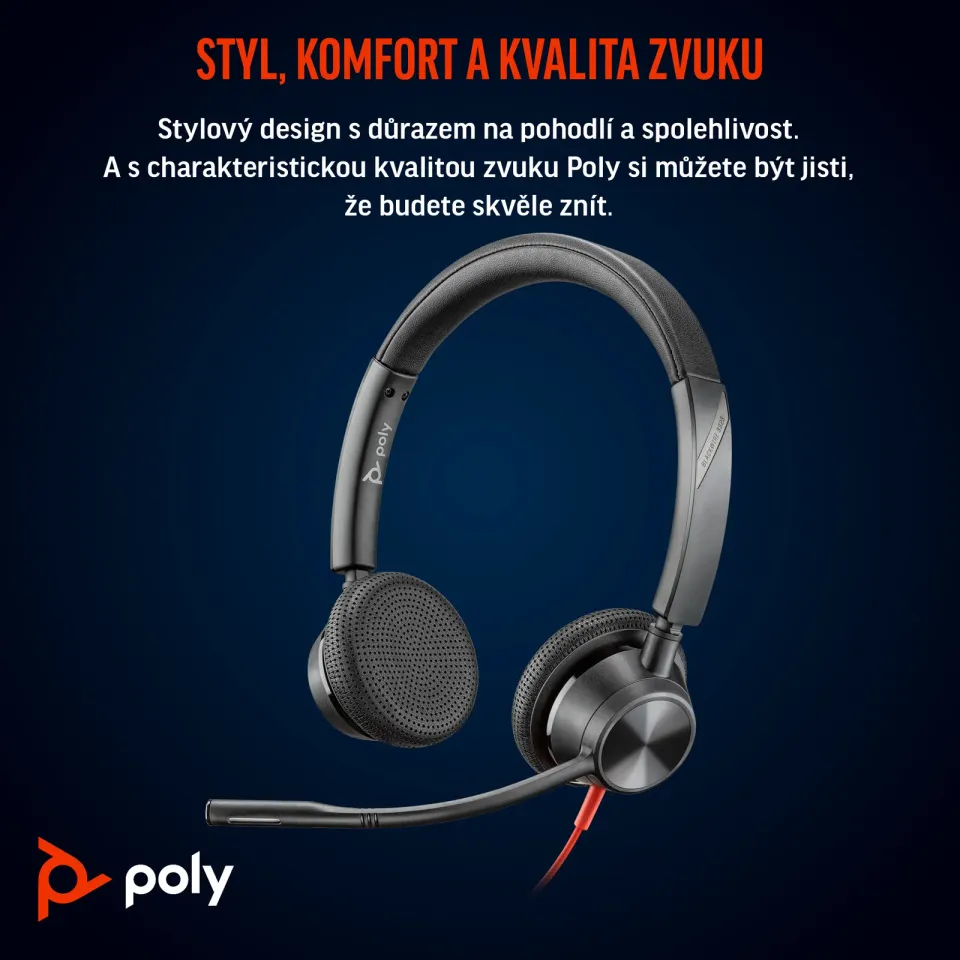 HP Poly Blackwire 3325 náhlavní souprava, MS Teams Certified, 3.5 mm jack + USB-C/A adaptér, stereo