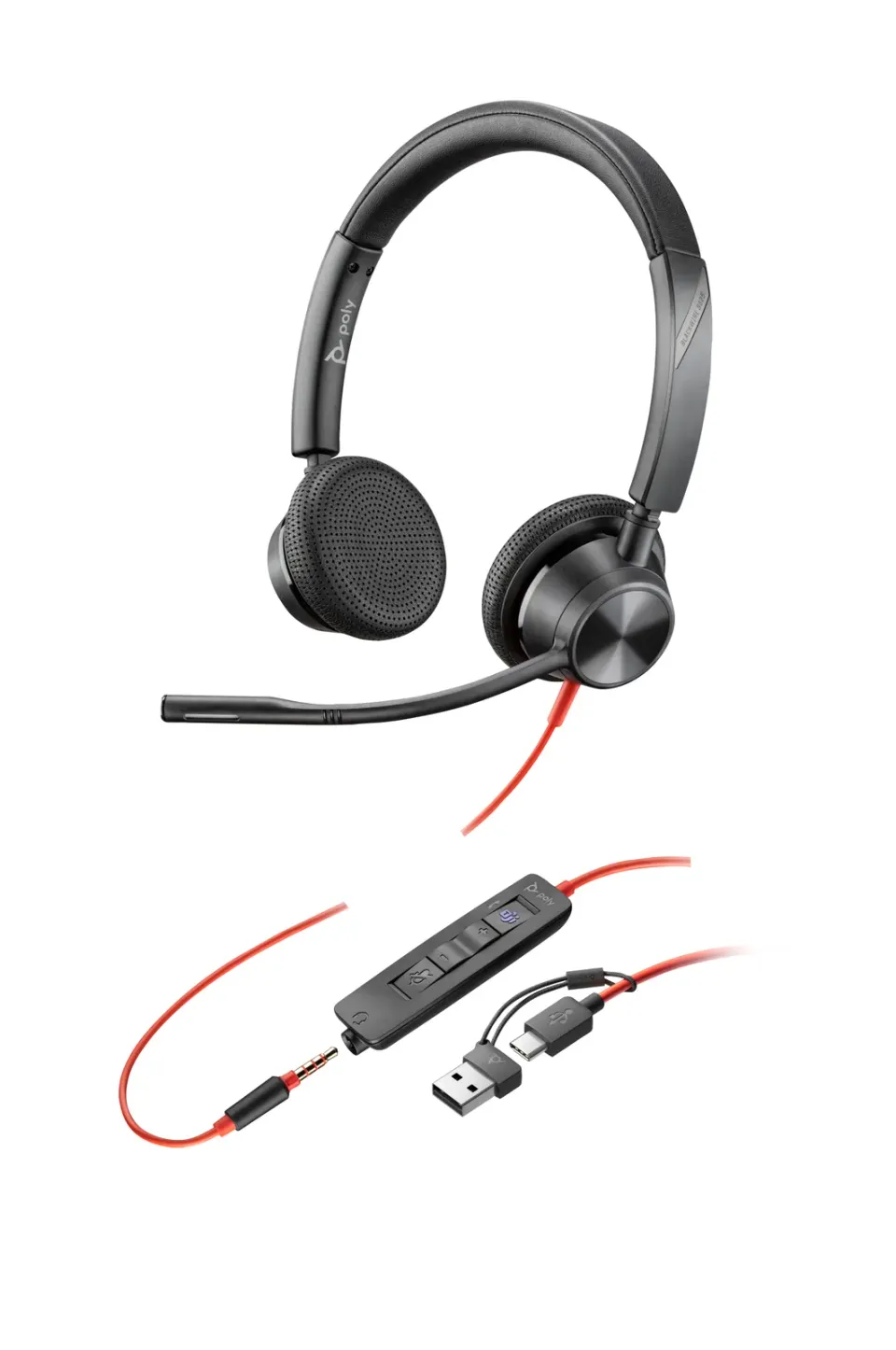 HP Poly Blackwire 3325 náhlavní souprava, MS Teams Certified, 3.5 mm jack + USB-C/A adaptér, stereo