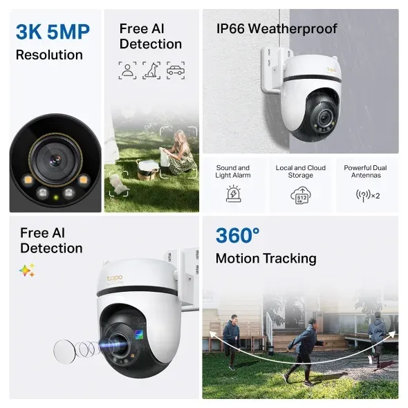 TP-Link Tapo C530WS - Venkovní WiFi kamera PTZ dome, 5MP ( (2880 × 1620 ), ONVIF