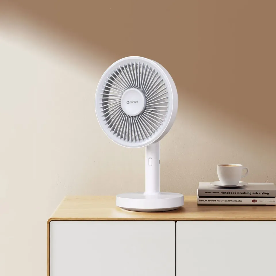 Platinet PRDF0576 stolní ventilátor 12,5 cm, odnímatelná základna, akumulátor 1800 mAh, bílá-šedá