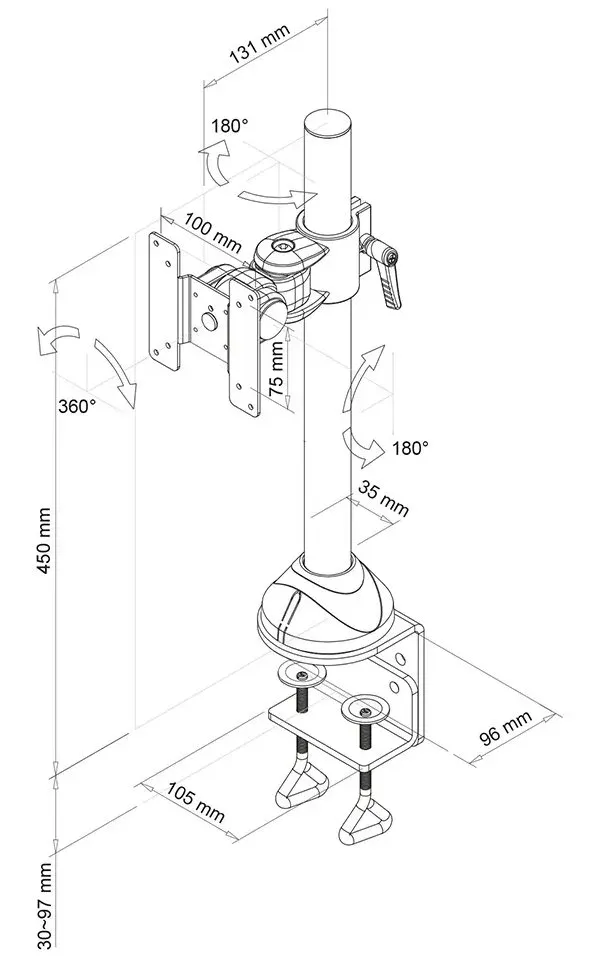 Neomounts FPMA-D965 / Flat Screen Desk Mount (clamp) / Black
