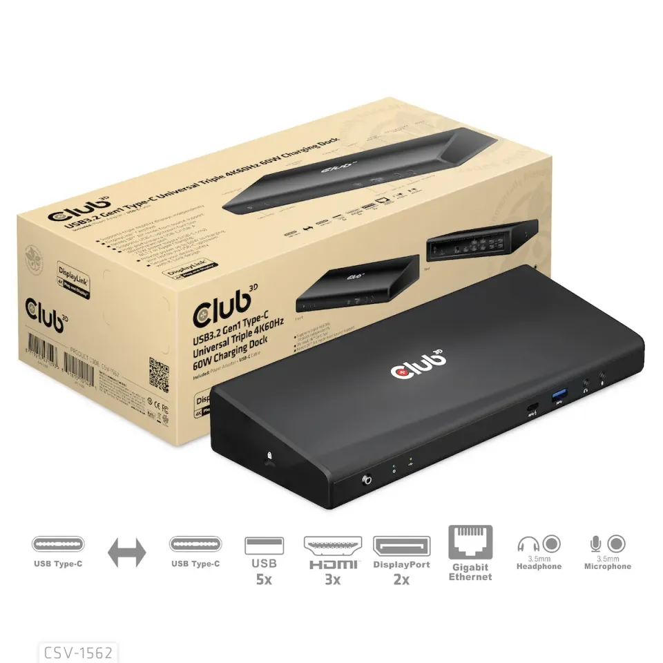 Club3D Dokovací stanice USB-C 13v1, 2xDP, 3xHDMI, 1xUSB-C, 5xUSB, 1xRJ45, 1x3.5mm, černá