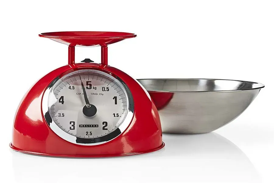 NEDIS Melissa kuchyňská váha/ analogová/ nosnost 5kg/ vyjímatelná mísa/ nerezová ocel/ červená