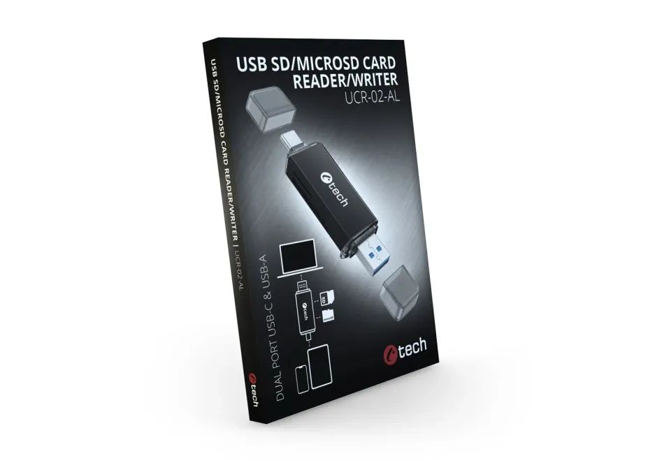 C-TECH Čtečka karet UCR-02-AL, USB 3.0 TYPE A/ TYPE C, SD/micro SD