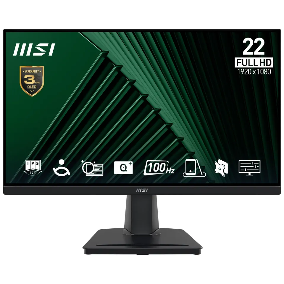 MSI monitor PRO MP225V, 21,5" VA/1920 x 1080 FHD/100Hz/1ms/HDMI/D-Sub/černá