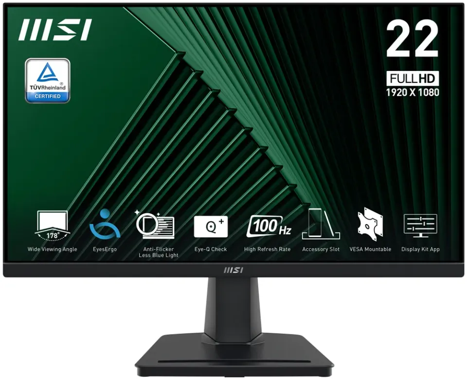 MSI monitor PRO MP225V, 21,5" VA/1920 x 1080 FHD/100Hz/1ms/HDMI/D-Sub/černá