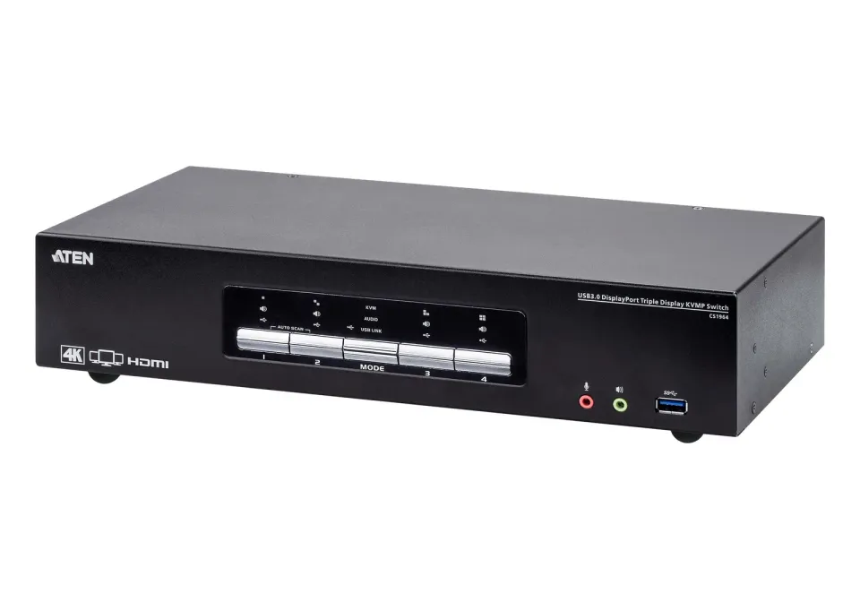 ATEN CS1964-AT-G 4portový přepínač KVMP USB3.0 4K DisplayPort Tři Monitory