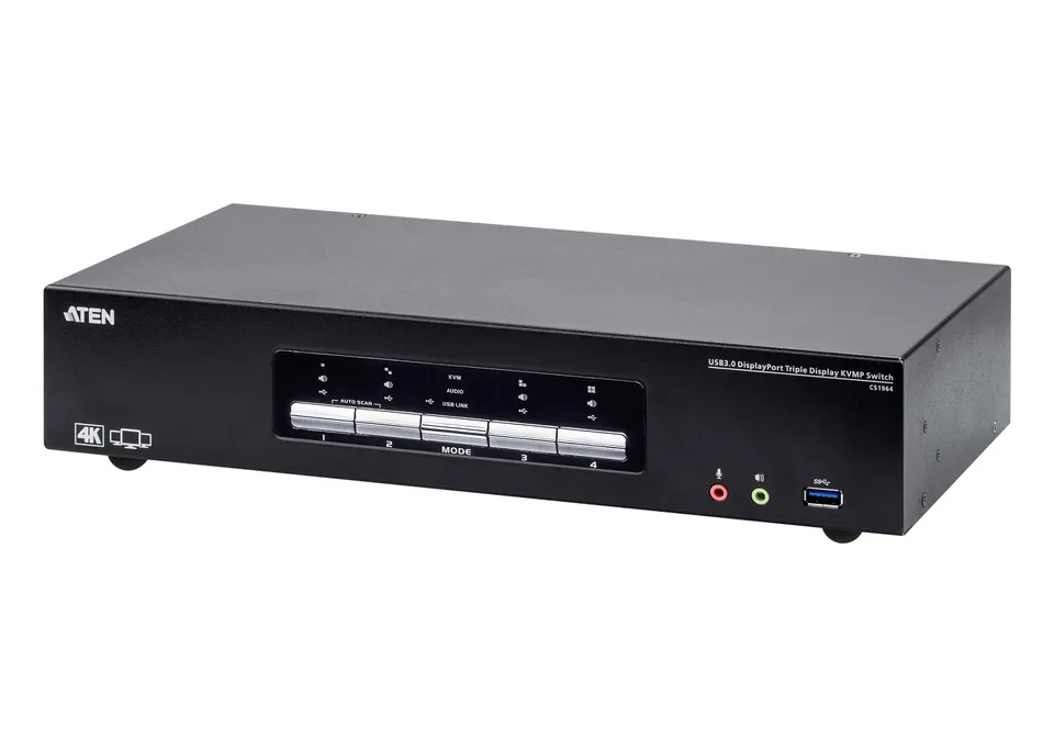 ATEN CS1964-AT-G 4portový přepínač KVMP USB3.0 4K DisplayPort Tři Monitory