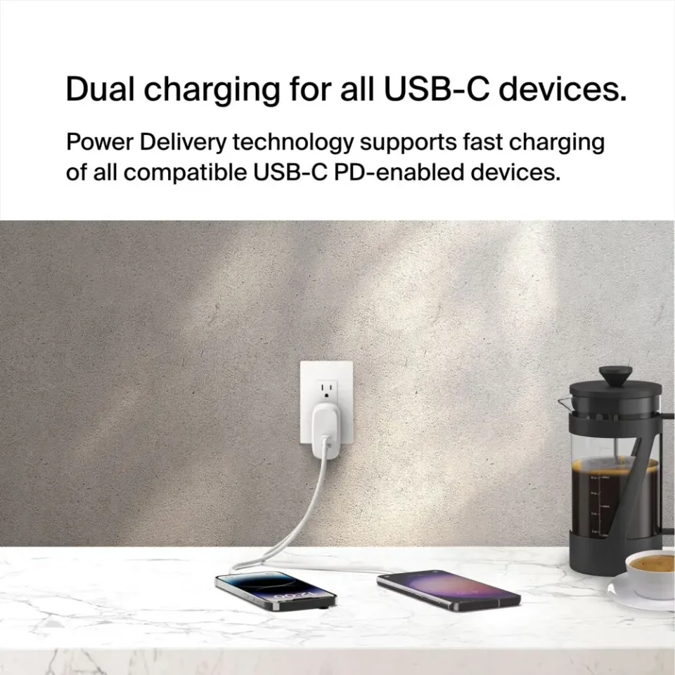 Belkin BOOST CHARGE Duální 60W USB-C Power Delivery PPS nástěnná nabíječka, bílá