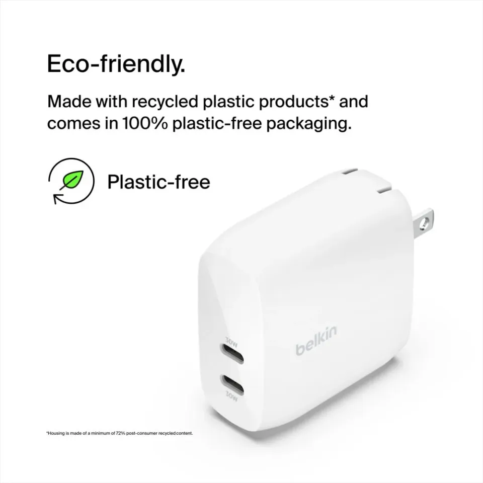 Belkin BOOST CHARGE Duální 60W USB-C Power Delivery PPS nástěnná nabíječka, bílá