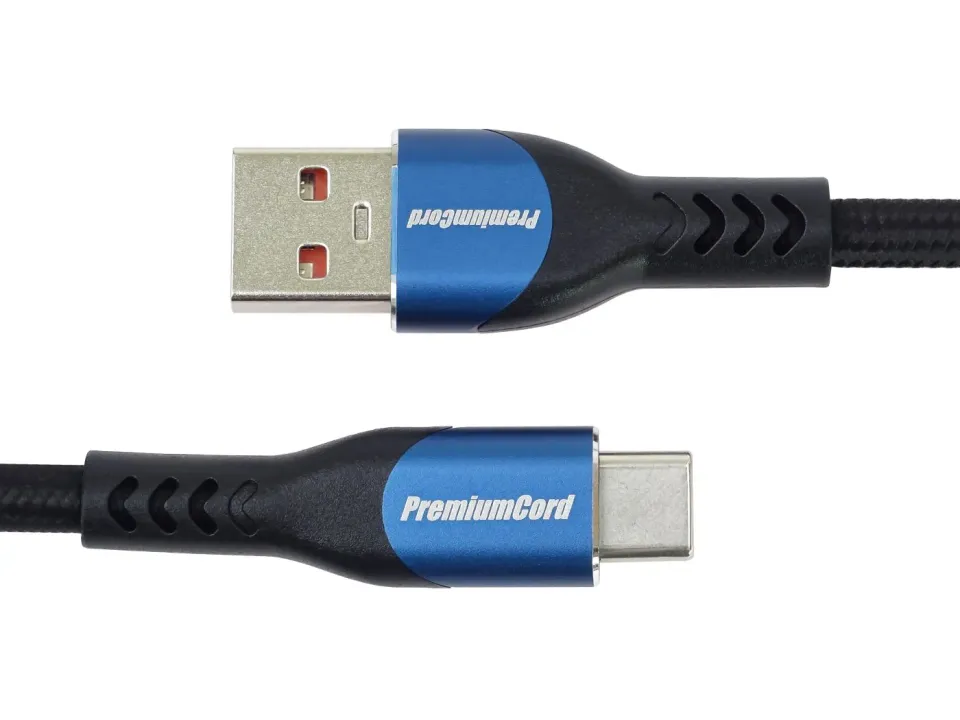 PremiumCord Super fast charging 5A kabel USB-C - USB 2.0 A bavlněný oplet 2m