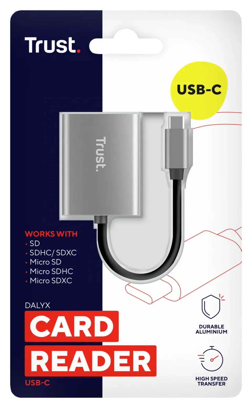 TRUST čtečka paměťových karet DALYX Fast, externí, USB-C, 8cm