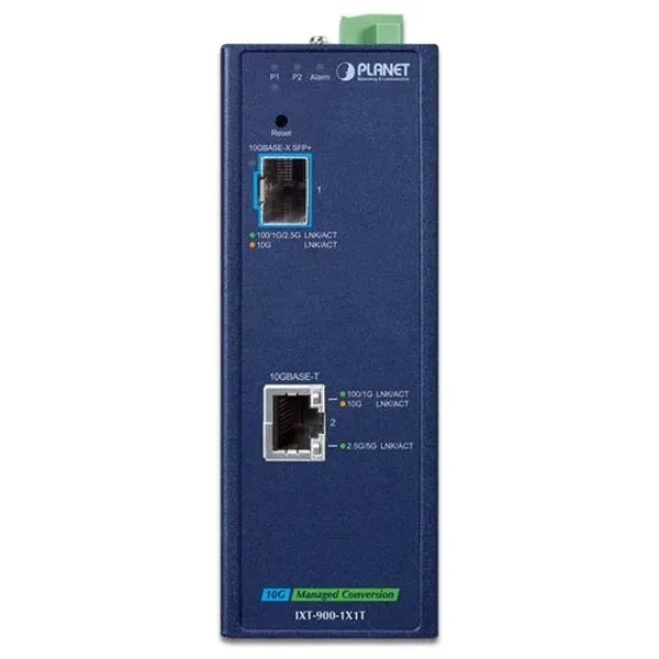 Planet IXT-900-1X1T průmyslový konvertor 1x 10G Base-T / SFP+ 10GBase-X, IP40, -40~75°C, dual power, SNMP