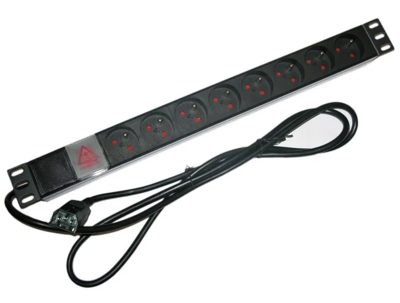 XtendLan 19"/1U rozvodný panel 8x 230V/10A, ČSN, vypínač, s přívodním kabelem k UPS IEC 320 C14, 1,8m