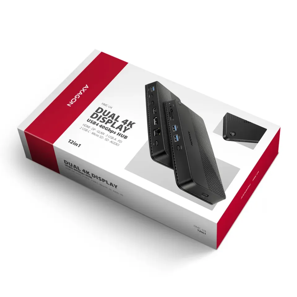AXAGON HMC-U4, USB4 40Gbps dock, 3x USB-A, 2x USB-C, HDMI & DP 8K/30Hz, RJ-45, S