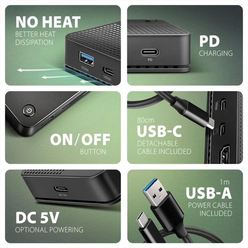 AXAGON HMC-U4, USB4 40Gbps dock, 3x USB-A, 2x USB-C, HDMI & DP 8K/30Hz, RJ-45, S