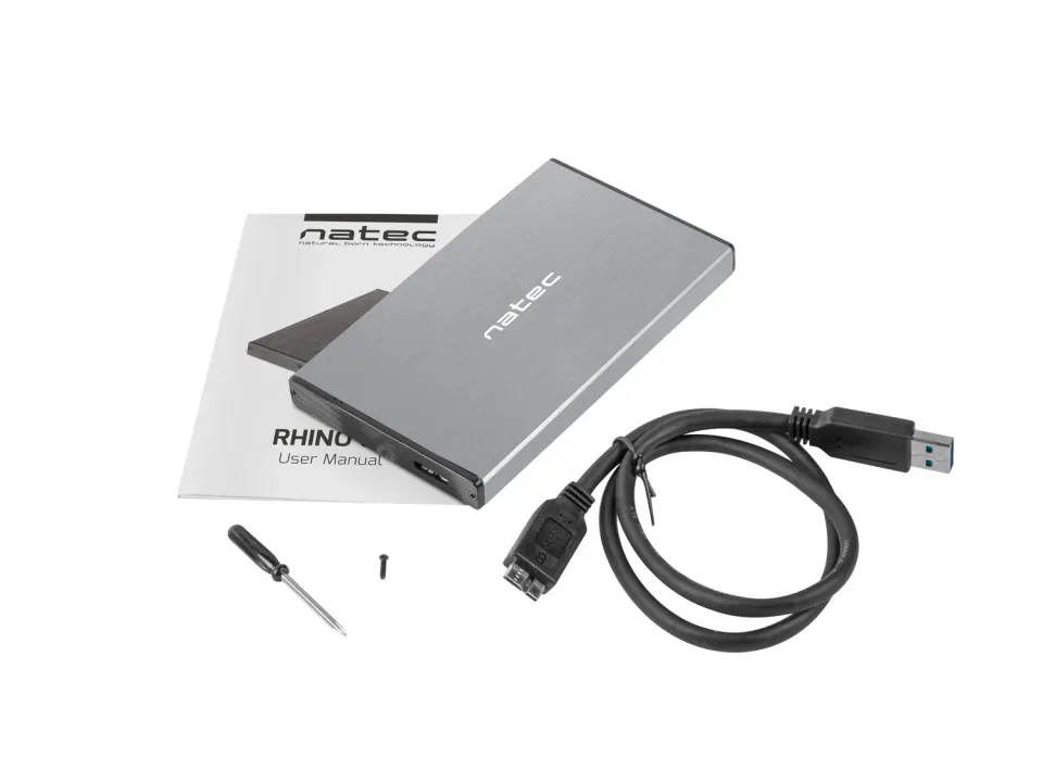 Externí box pro HDD 2,5" USB 3.0 Natec Rhino Go, šedý, hliníkové tělo