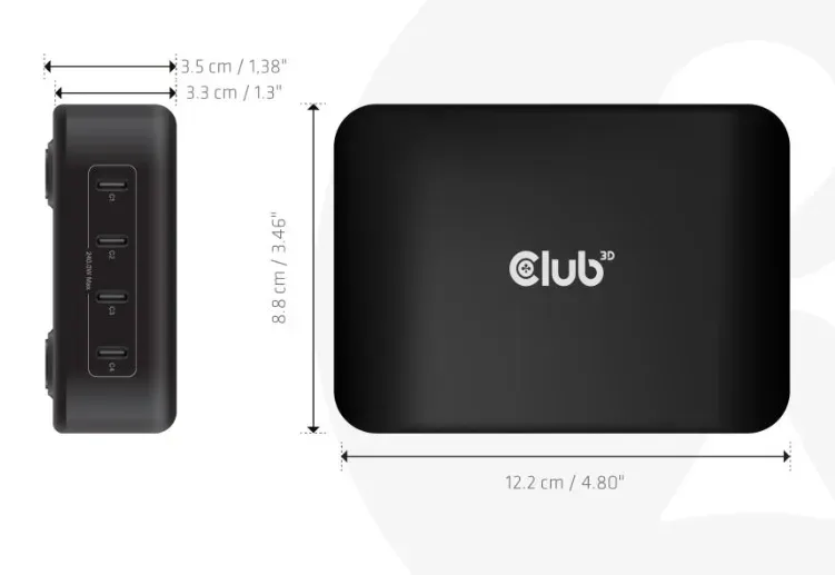 Club3D cestovní nabíječka 240W GaN technologie, 4xUSB-C, PPS + PD 3.1 Support