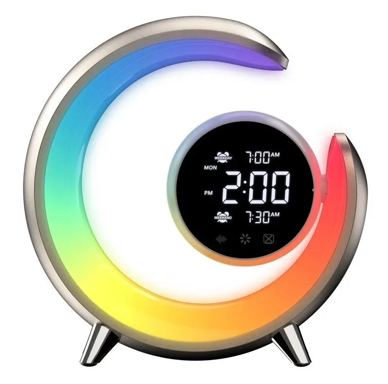 IMMAX LED noční lampička PEACOCK s hodinami/ RGB světlo/ 20W/ 400lm/ 5V/2,1A/ USB port/ zlatá