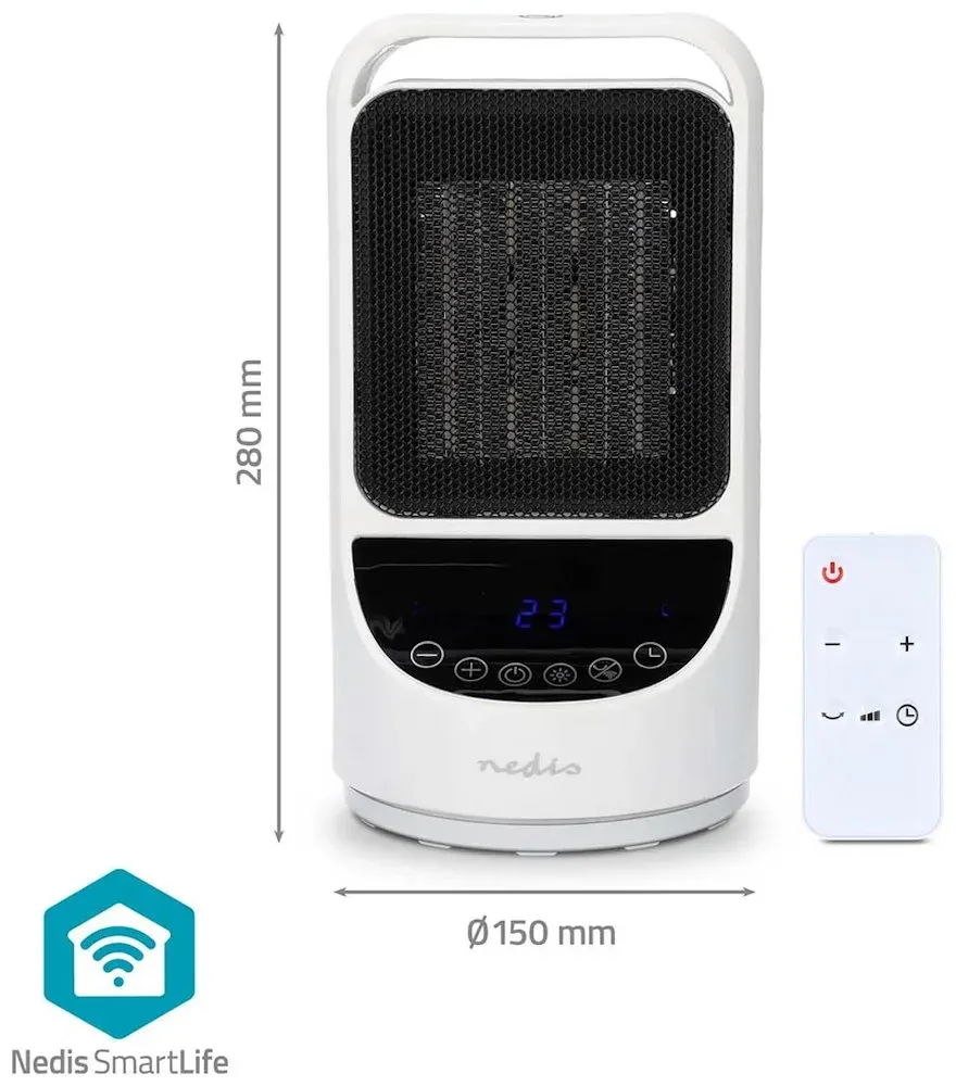 NEDIS Wi-Fi chytrý horkovzdušný ventilátor/ 1500 W/ 2 nastavení teploty/ rotace/ displej/ 10 - 49 °C/ bílý