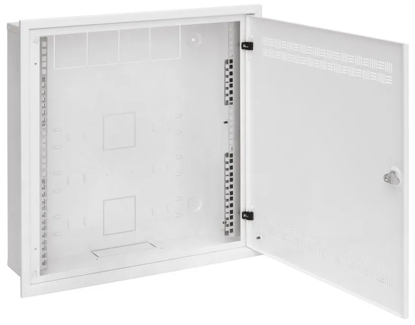 Solarix rozvaděč SOHO LC-18 do zdi s lištami 2U, 4U a 11U, 550x550x150mm, bílá, s rámečkem k zazdění