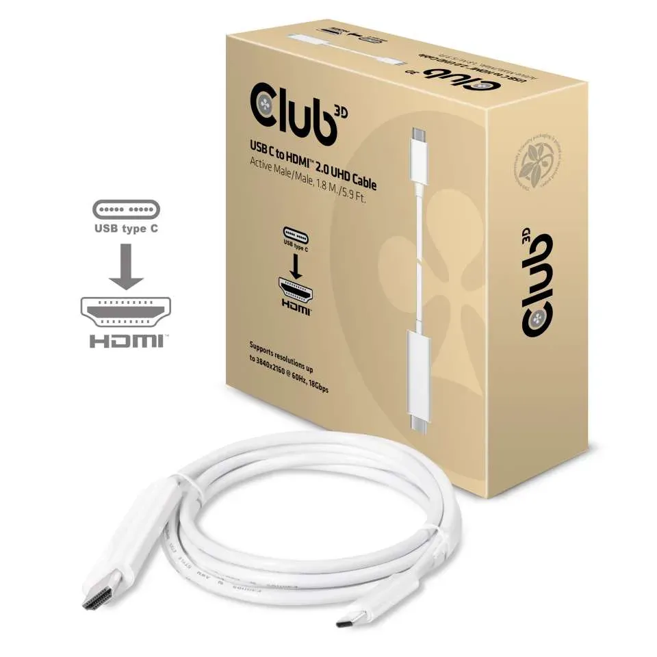 Club3D Kabel aktivní USB typ C na HDMI 2.0 4K60Hz UHD, 1,8m