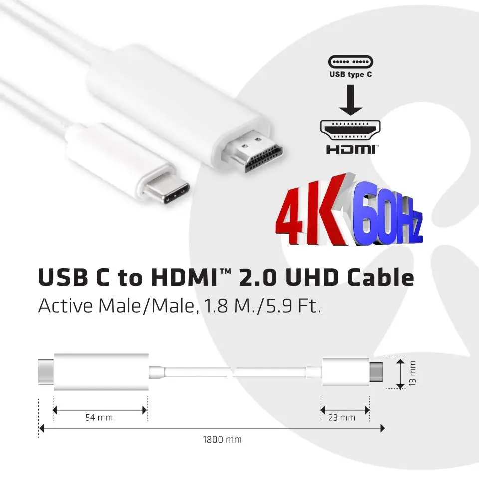 Club3D Kabel aktivní USB typ C na HDMI 2.0 4K60Hz UHD, 1,8m