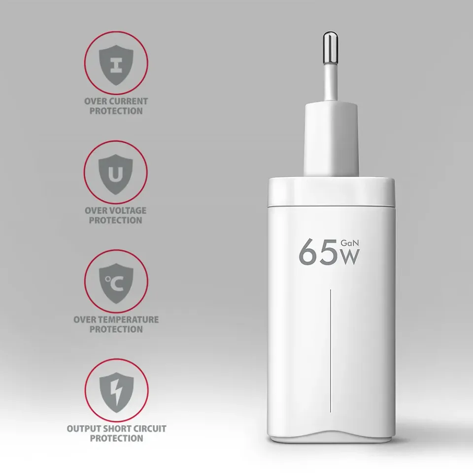 AXAGON ACU-DPQ65W, GaN nabíječka do sítě 65W, 3x port (USB-A + dual USB-C), PD3.