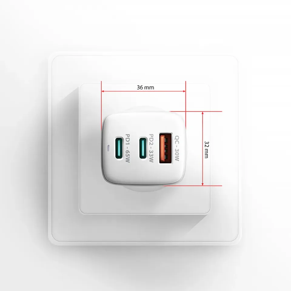 AXAGON ACU-DPQ65W, GaN nabíječka do sítě 65W, 3x port (USB-A + dual USB-C), PD3.