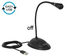 Delock USB mikrofon s husím krkem, stojánkem a tlačítky ztlumení, zapnutí a vypn