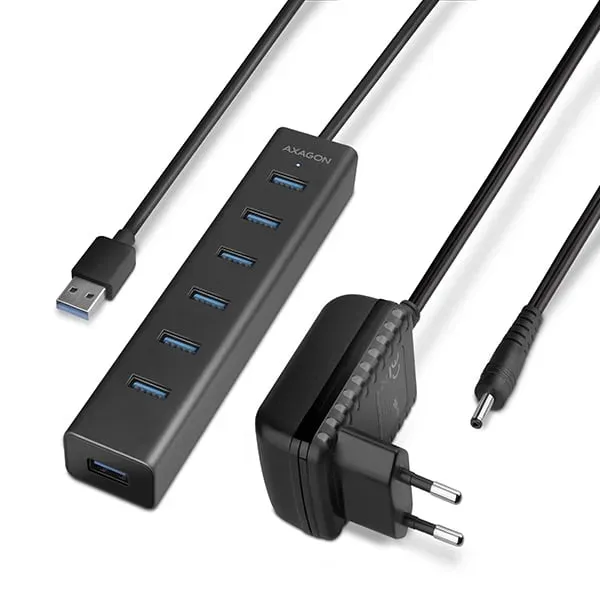 AXAGON HUE-SA7BP, 7x USB3.0 ALU CHARGING hub vč. AC adapteru