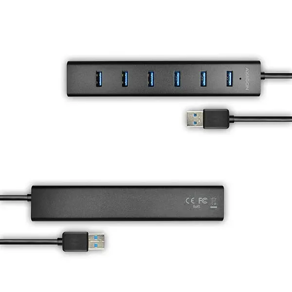 AXAGON HUE-SA7BP, 7x USB3.0 ALU CHARGING hub vč. AC adapteru