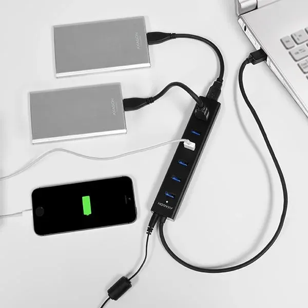 AXAGON HUE-SA7BP, 7x USB3.0 ALU CHARGING hub vč. AC adapteru