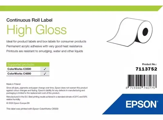 High Gloss Label, Cont Roll, 51mm x 33m