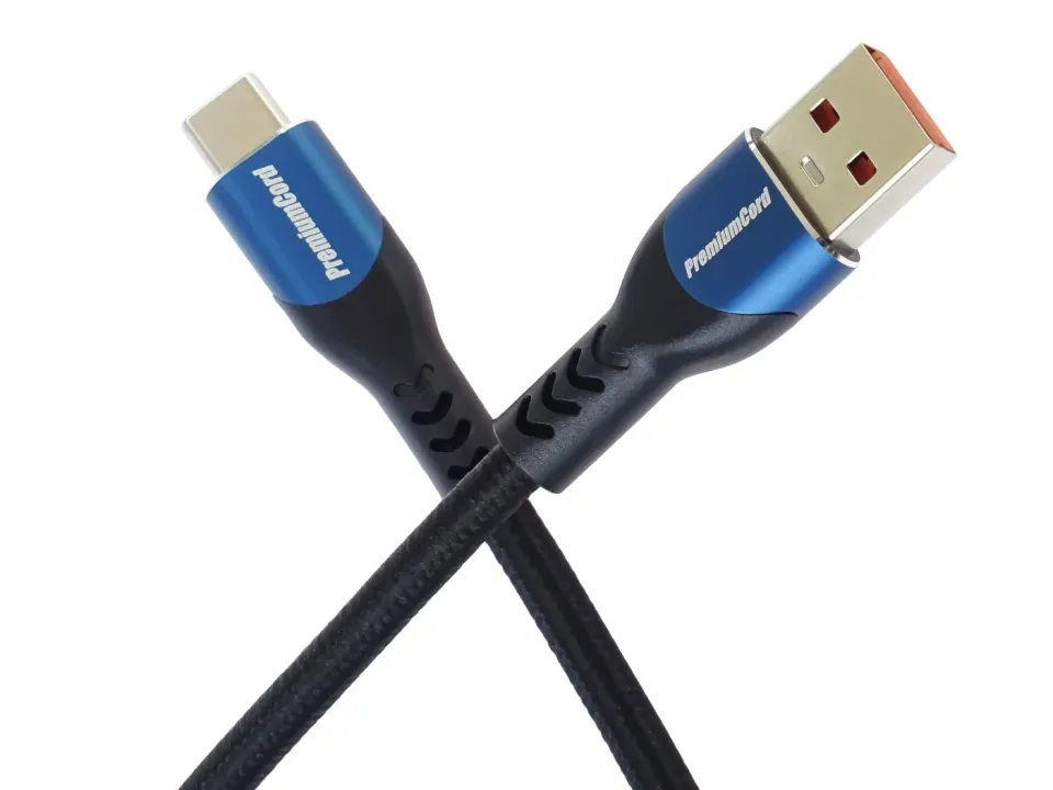 PremiumCord Super fast charging 5A kabel USB-C - USB 2.0 A bavlněný oplet 1,5m