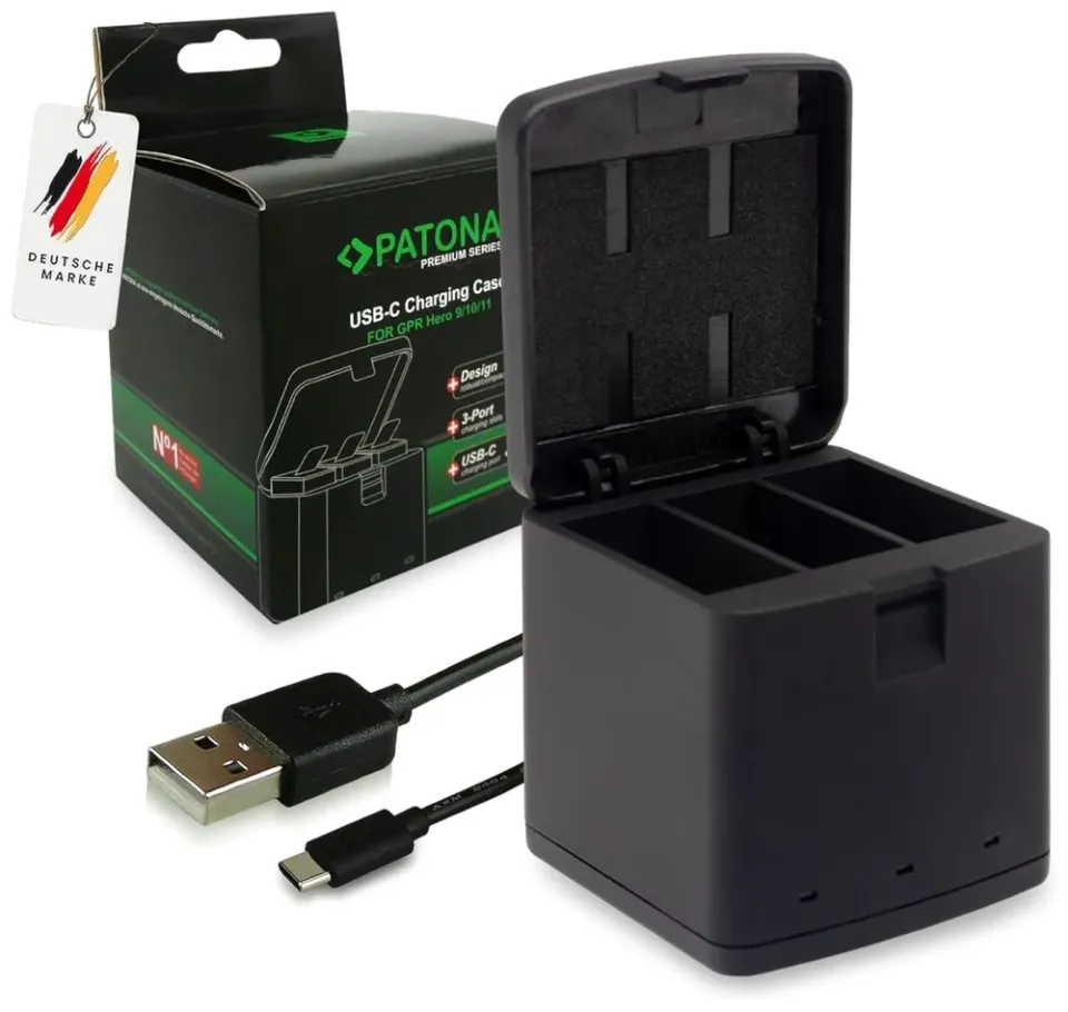 PATONA nabíječka otevírací pro digitální kameru Triple GoPro Hero 9/Hero 10/Hero 11/Hero 12/ AHDBT901/ USB-C