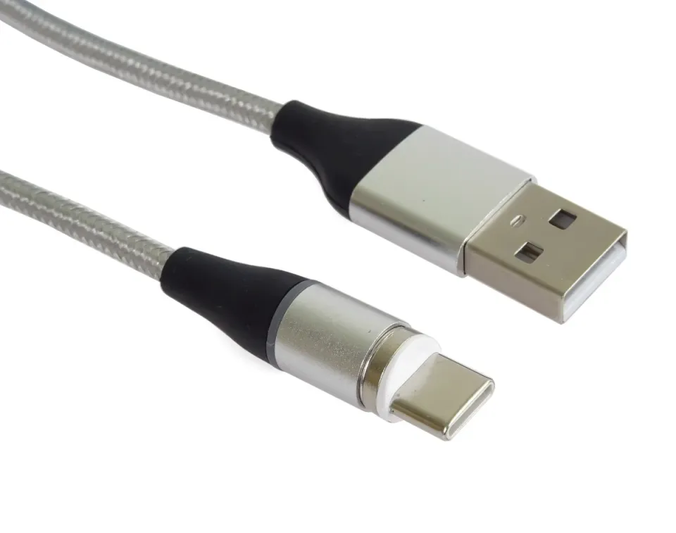 PremiumCord Magnetický micro USB a USB-C nabíjecí a datový kabel 1m, stříbrný