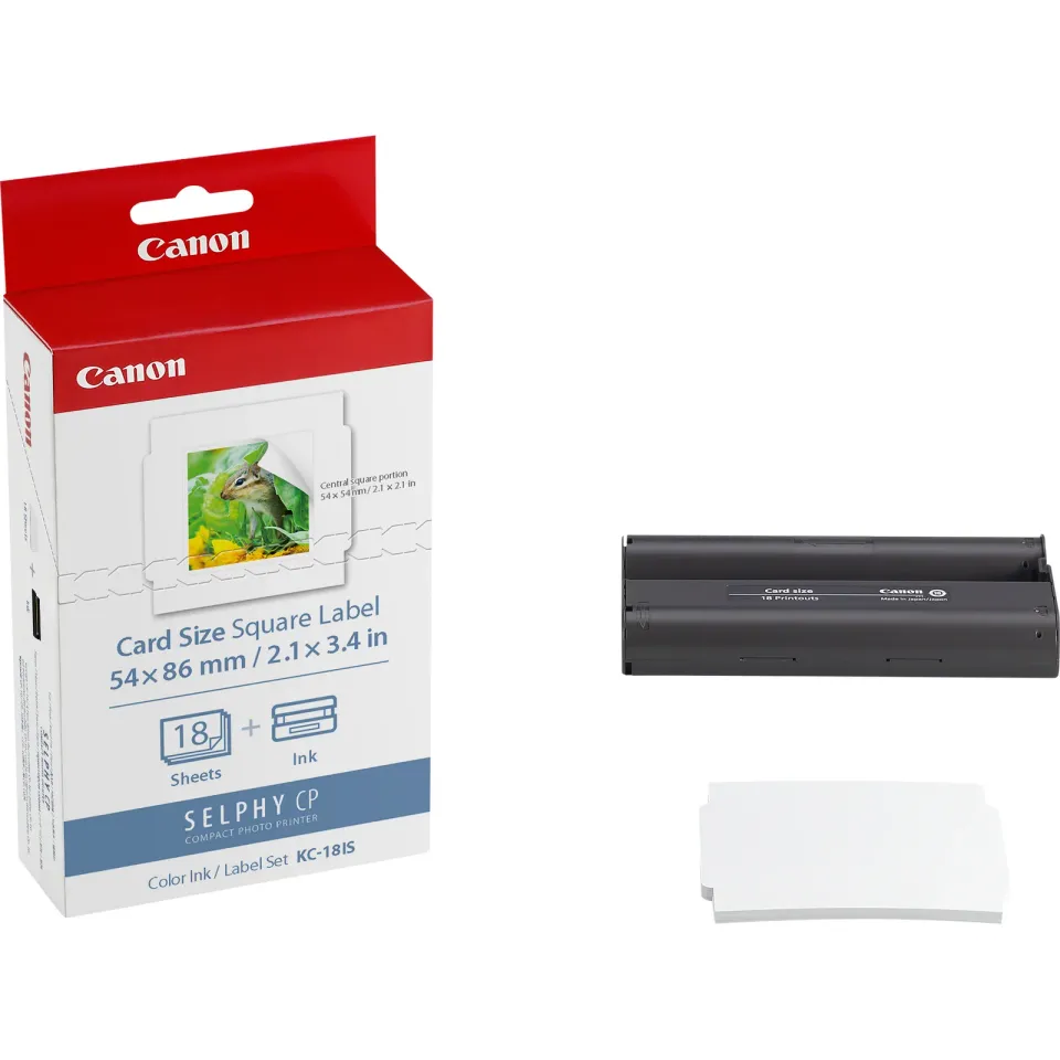 Canon KC-18IS – Farbband- und Square-Label-Set im Kartenformat 54 × 86 mm, 18 Blatt, für SELPHY CP