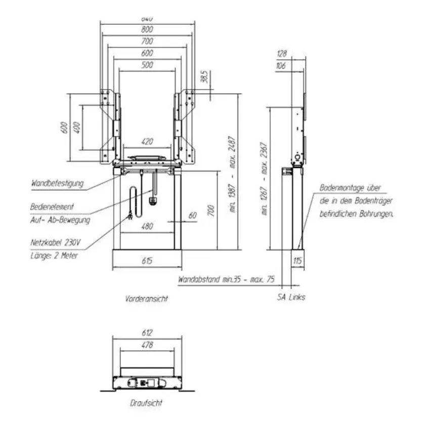 Držák MEBIKON eQLift Next Wall/Floor Compact 60 mm