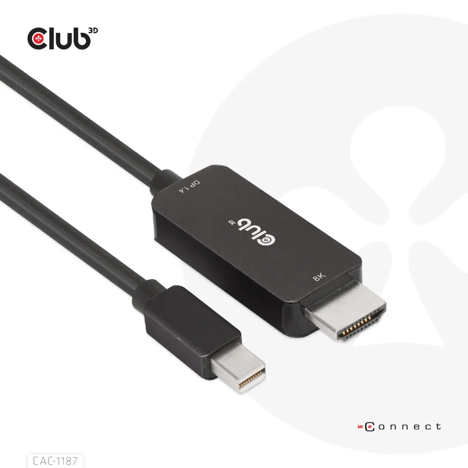 Club3D kabel miniDP 1.4 na HDMI, 4K120Hz nebo 8K60Hz HDR10+, M/M, 1.8m