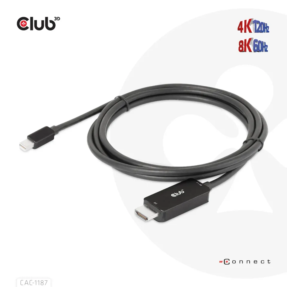 Club3D kabel miniDP 1.4 na HDMI, 4K120Hz nebo 8K60Hz HDR10+, M/M, 1.8m