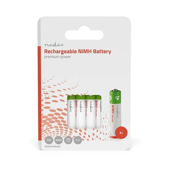 Nedis BANM7HR034B - Dobíjecí Ni-MH Baterie AAA | 1.2 V | 700 mAh | 4 kusy | Blis