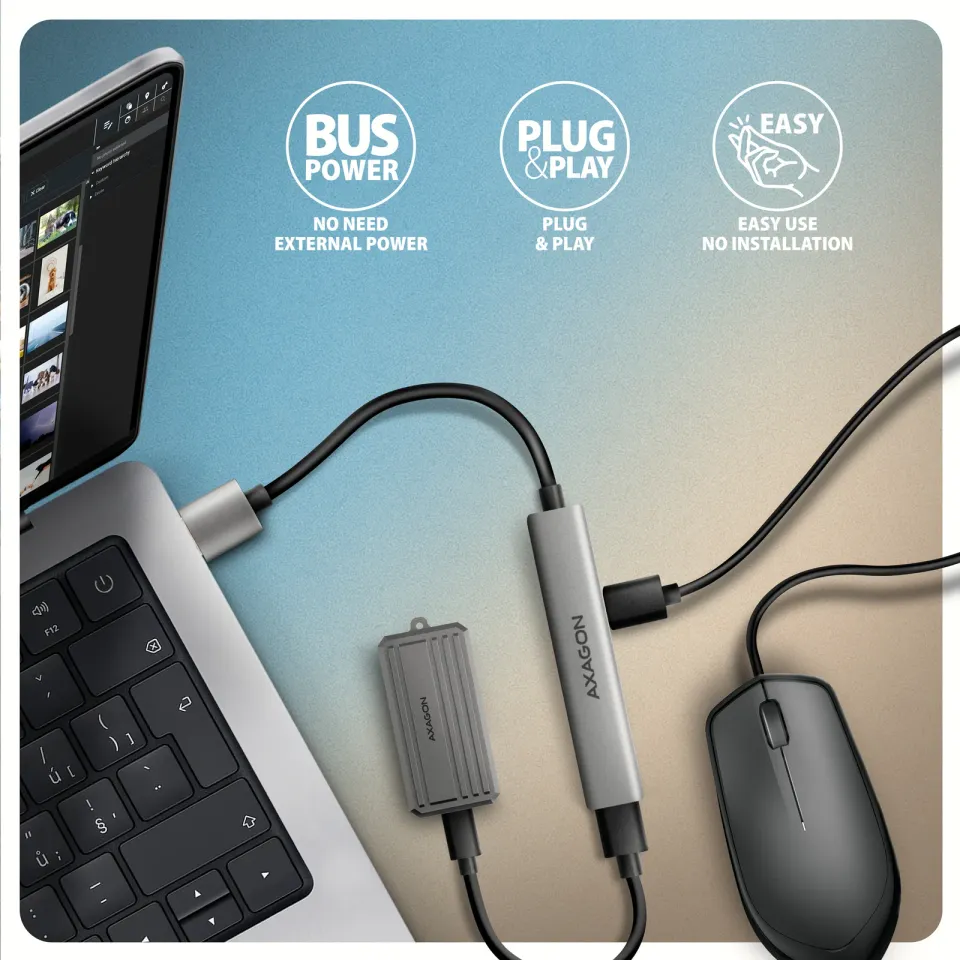 AXAGON HUE-STA, 4x USB ALU STRIP hub, 1x USB-A 5Gbps, 2x USB-A & 1x USB-C 480Mbp