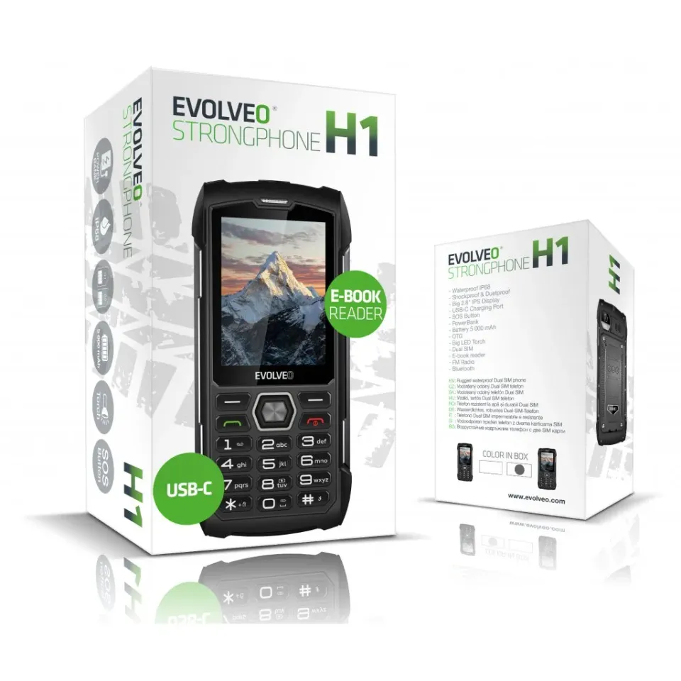 EVOLVEO StrongPhone H1, 2,8" vodotěsný odolný/2xSIM/2px/micro SDHC/5000mAh/černá