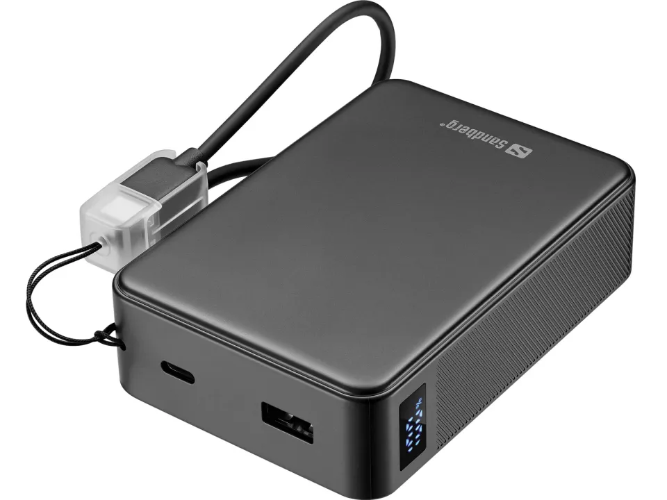 Sandberg Nano Powerbank 20000 mAh PD20W, kompaktní powerbanka s USB-C kabelem, černá